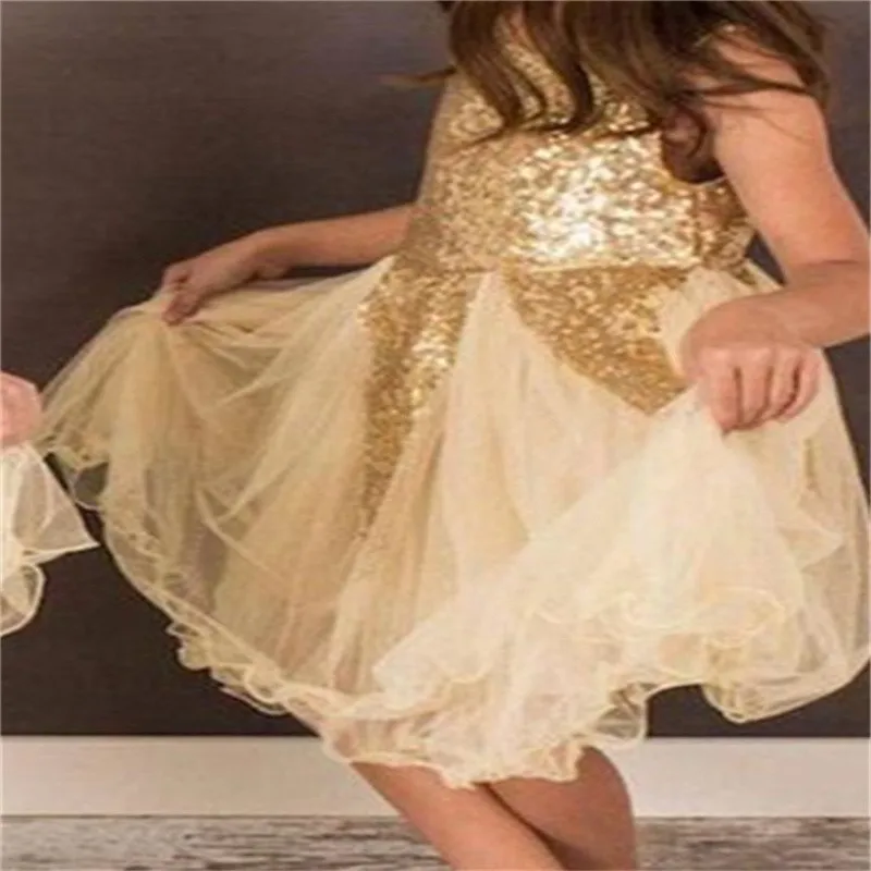 

Sleeveless Tulle Glitter Short Style First Communion Dresses Princess Flower Girl Dresses Wedding Party Ball Birthday Present