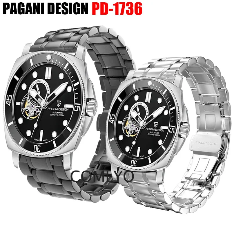 

For PAGANI DESIGN PD-1736 Strap watch Mechanical Stainless steel metal Band Men luxurious Belt