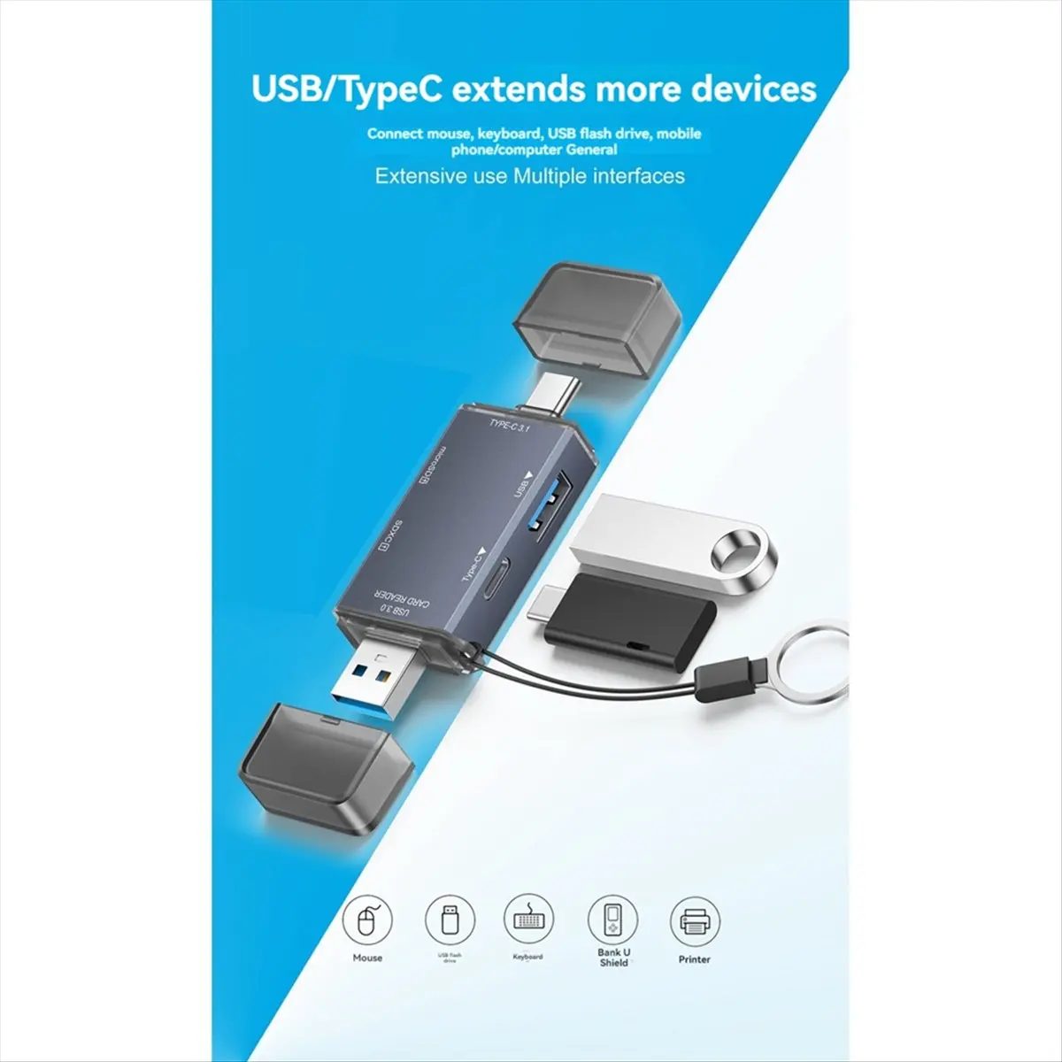 【시즌 세일】 카드 리더기 USB3.0 SD TF 카드 리더기 PC 노트북용 USB 허브 SD 카드 리더기 스마트 메모리 카드리더기