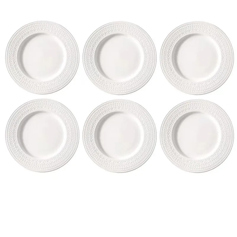 Luxury White Nordic Relief Sculpture Ceramic Tableware Dishes Salad Soup Bowl Flat Plates Serving Tray Dinnerware Set