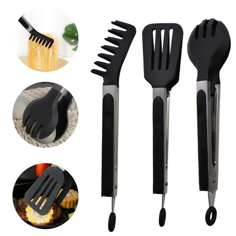 Food Serving Tong Spaghetti Tong Non-Slip Silicone Pasta Tongs Teeth Lock High Temperature Resistance Kitchen Noodles Clips Tool