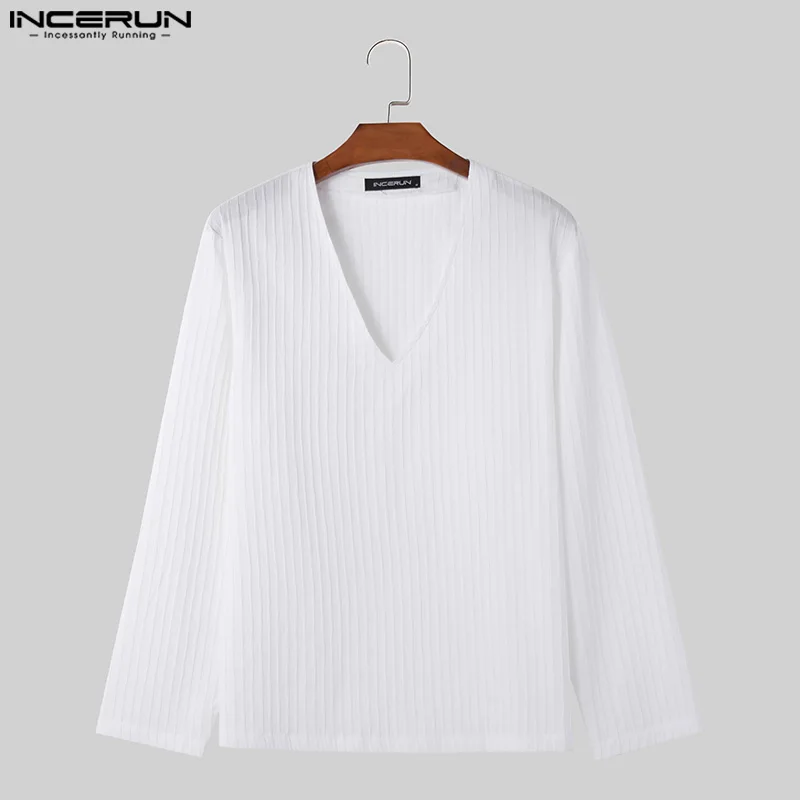 INCERUN Tops 2024 Korean Style Fashionable New Mens V-neck