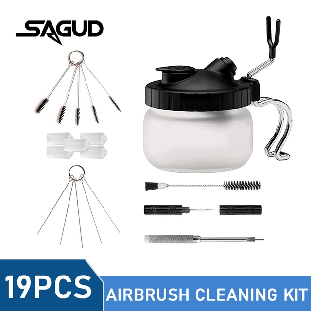 Airbrush Cleaning Kit Clean Pot Jar with Holder and Cleaning