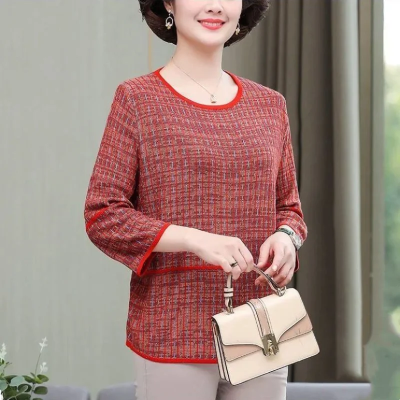 Temperament Versatile Commuter Women's Clothing 2023 Autumn and Winter New Stripe Print Round Neck 3/4 Sleeve Commuter Pullover