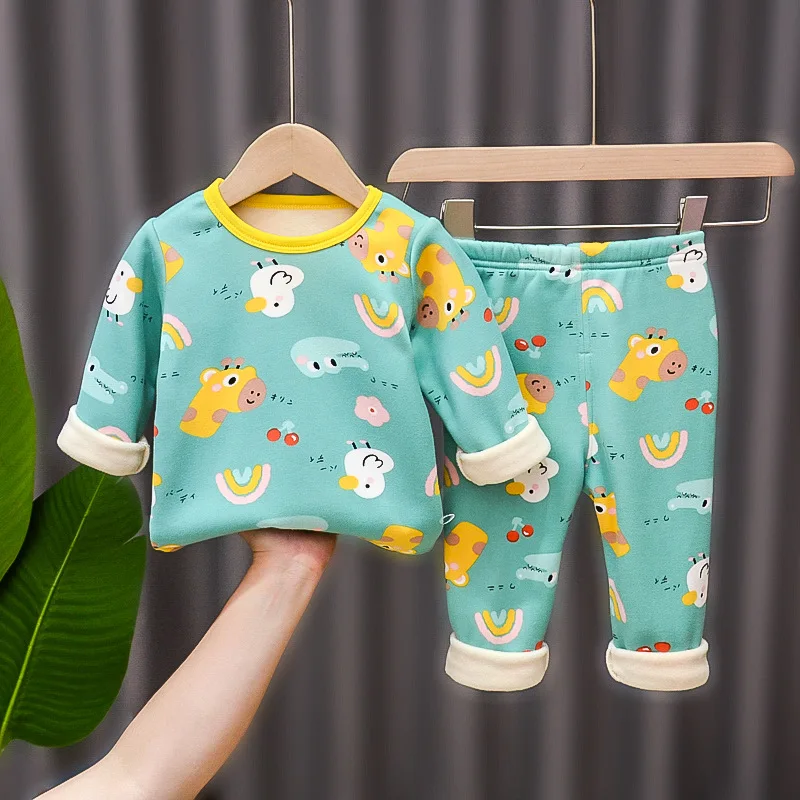

Baby Autumn Winter Warm Home Clothes Set Cartoon Printing Child Thermal Underwear Set Soft Thicken Children's Clothing Two-piece