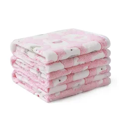 Cozy Fluffy Pet Blanket Mat with Cute Paws and Elephant Design - L (76x104cm) (Pink)