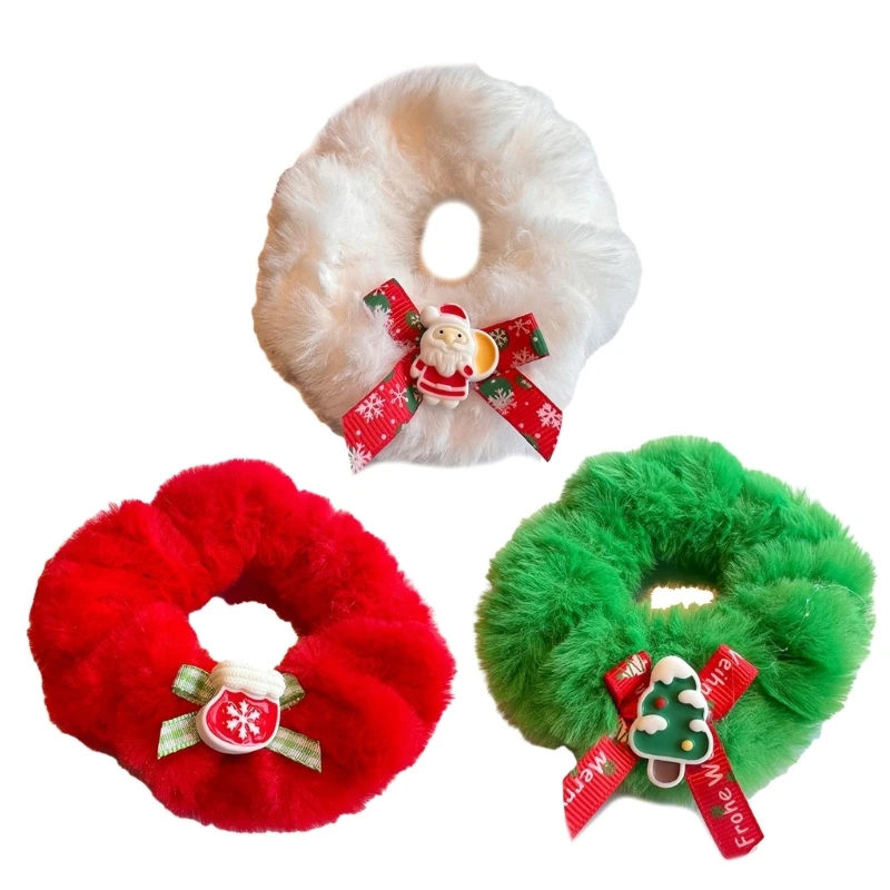 

Милая рождественская тематическая резинка для волос, плюшевые резинки для волос для взрослых, держатель для хвоста, Прямая
