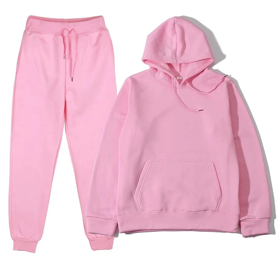 Sports Suit New Women Tracksuit Solid Color Hooded Sport Suits Men Spring Warm Hoodies Casual Long Sleeve Sweatshirts Trousers Two Piece