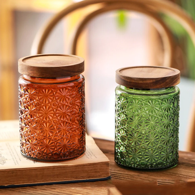 Color Retro Begonia Glass Storage Tank Household Kitchen Dried Tangerine Peel Miscellaneous Grains Sealed Jar Storage Tank 3