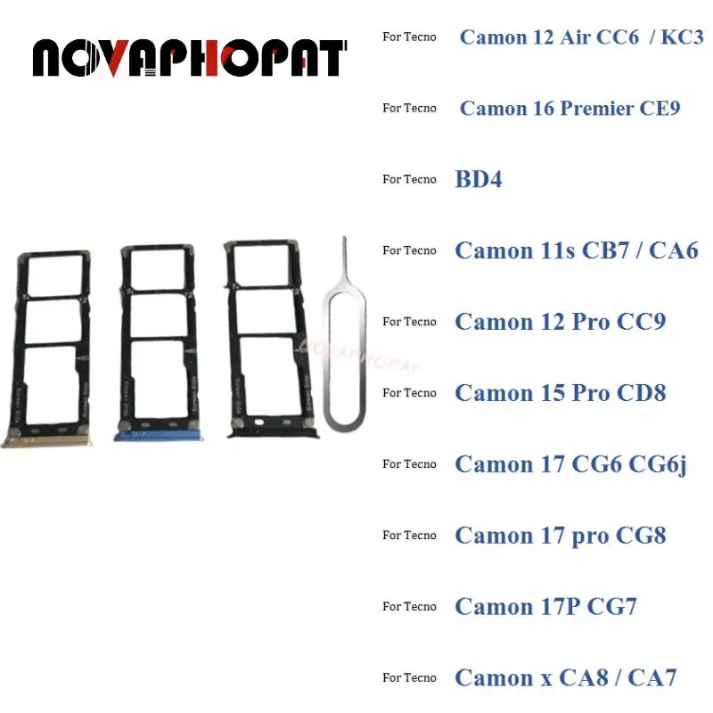 

10PCS Black New SIM Card Tray For Tecno Camon 12 Air CC6 KC3 16 Premier CE9 BD4 11s CB7 Pro CC9 Sim Holder Slot Adapter Reader