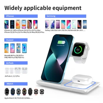30W LED Fast Wireless Charger Stand 3 In 1 Foldable Charging Station,For IPhone/Apple Watch 9 8 7 6 5/Airpods Pro 5
