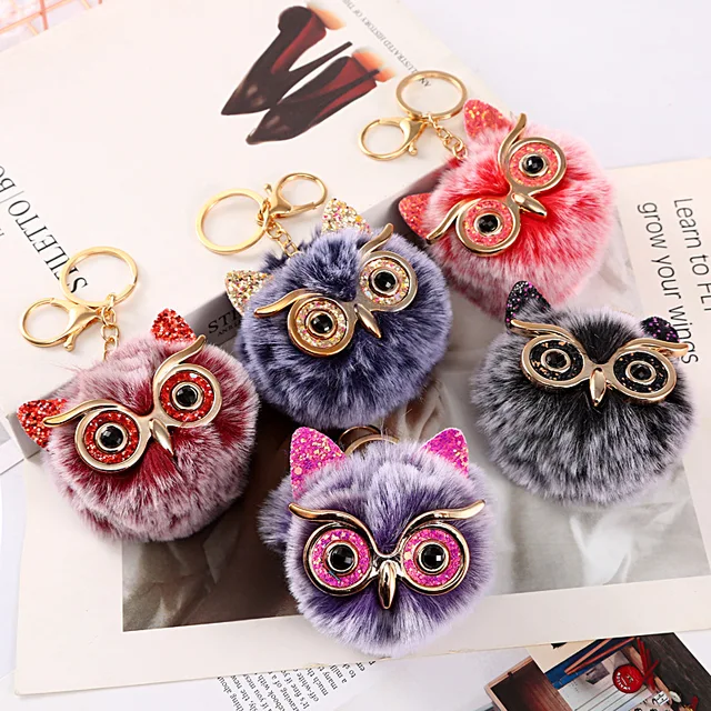 Multicolor Owl Plush Keychain Imitation Rabbit Fur Ball Bag Pendant Plush Toy Car Pendant Ladies Shoulder Bag Owl Pendant Key 1