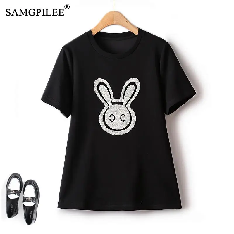 

Футболка женская оверсайз, Милый хлопковый топ с мультяшным космическим рисунком, с коротким рукавом, с трехмерным рисунком, летняя 4XL