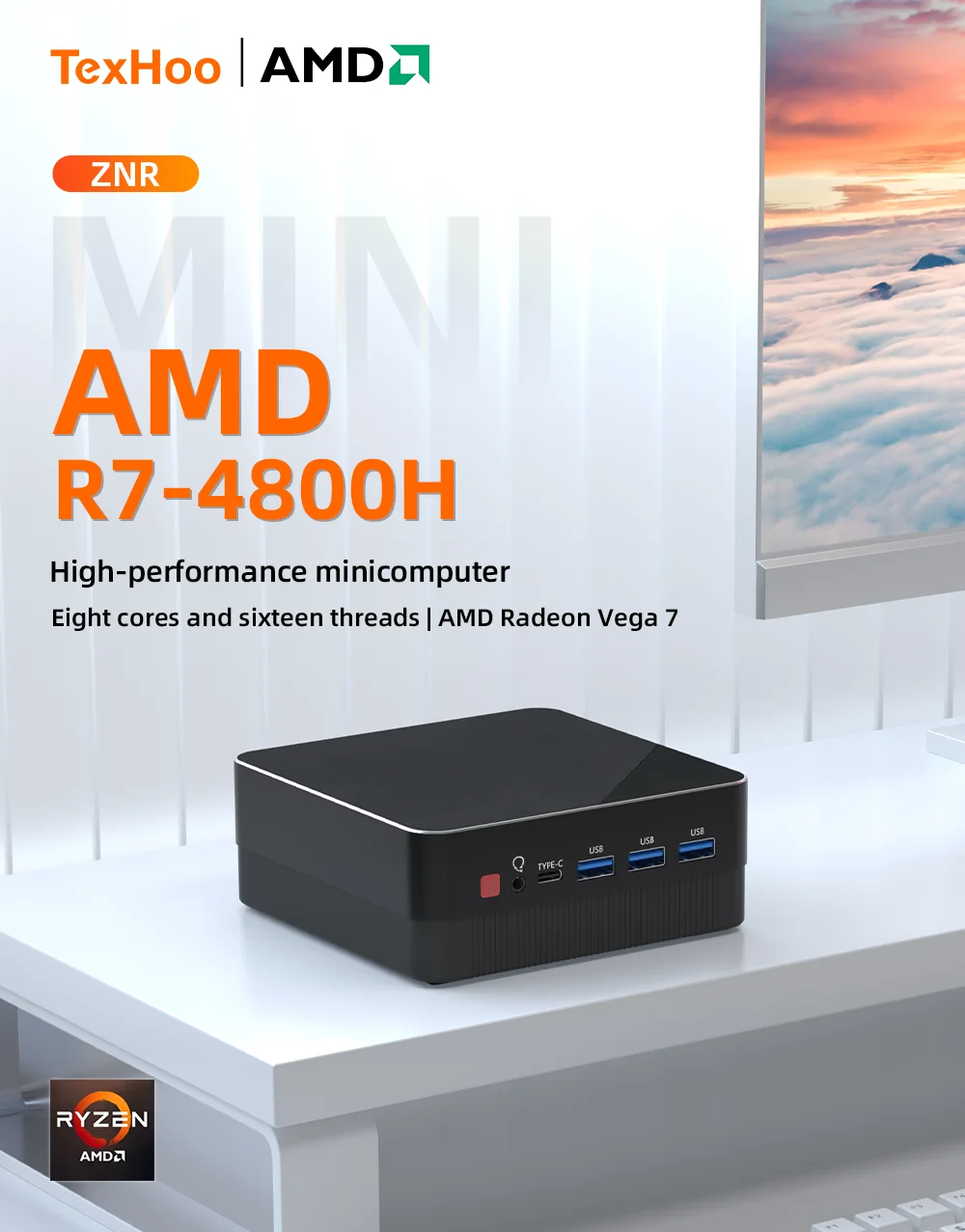 TexHoo Four Display Mini PC AMD RYZEN 7 4800H 5400U 7430U