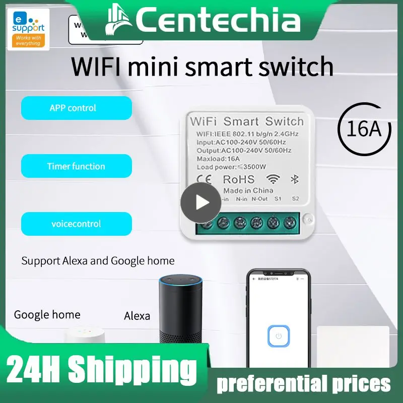 

16A Mini WiFi Smart Switch Support 2-way Control Light Smart Switches Smart Home Module Works With Alexa Home