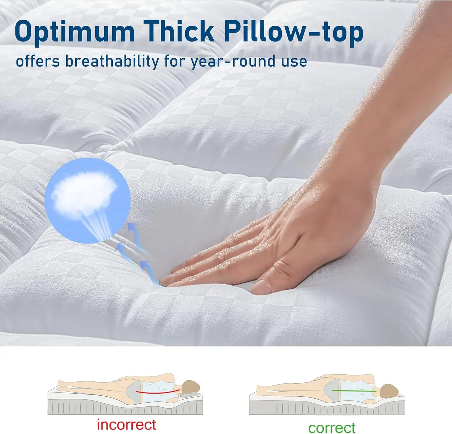 Queen Mattress Topper Extra Thick Pillowtop Mattress Pad Cover Cooling and Plush with 8-21 Inch Deep Pocket 3D Snow Down