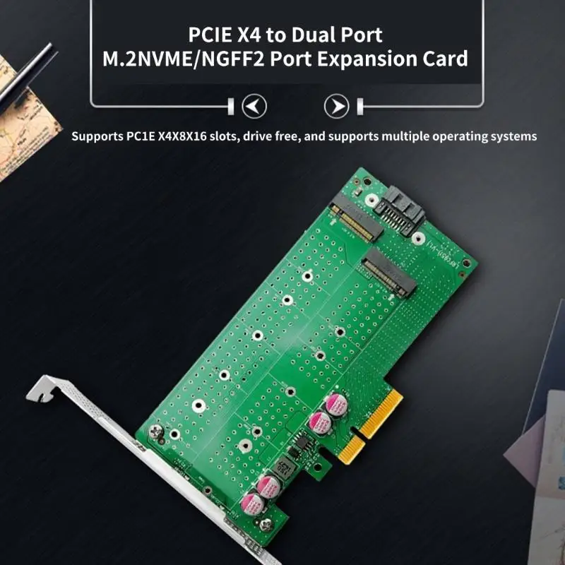 D7YC 2 Interfaces PCIex4 to M.2 NVMe And NGFF SSD Adapter Card Easy Installation and Storage Upgrades