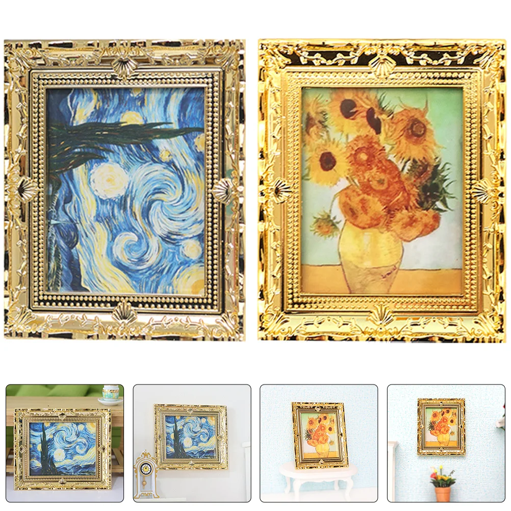 

Dolls House Oil Painting Miniature Gold Frame Art Wall Picture Oil Painting