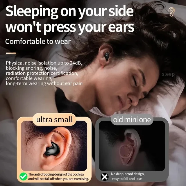 Cuffie stereo invisibili per il sonno IPX5 Auricolari Bluetooth wireless impermeabili con microfono per cuffie Bluetooth 5.3 per telefono 4