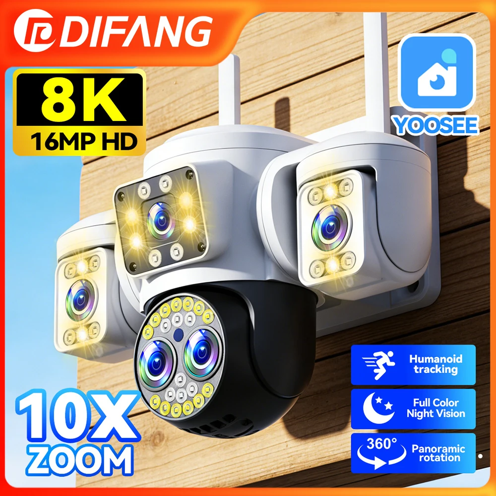 Yoosee 10X Optical Zoom WiFi Security Camera Four Lens 3 Screens Surveillance Full Color Outdoor AI Human Detection Auto-Track 1