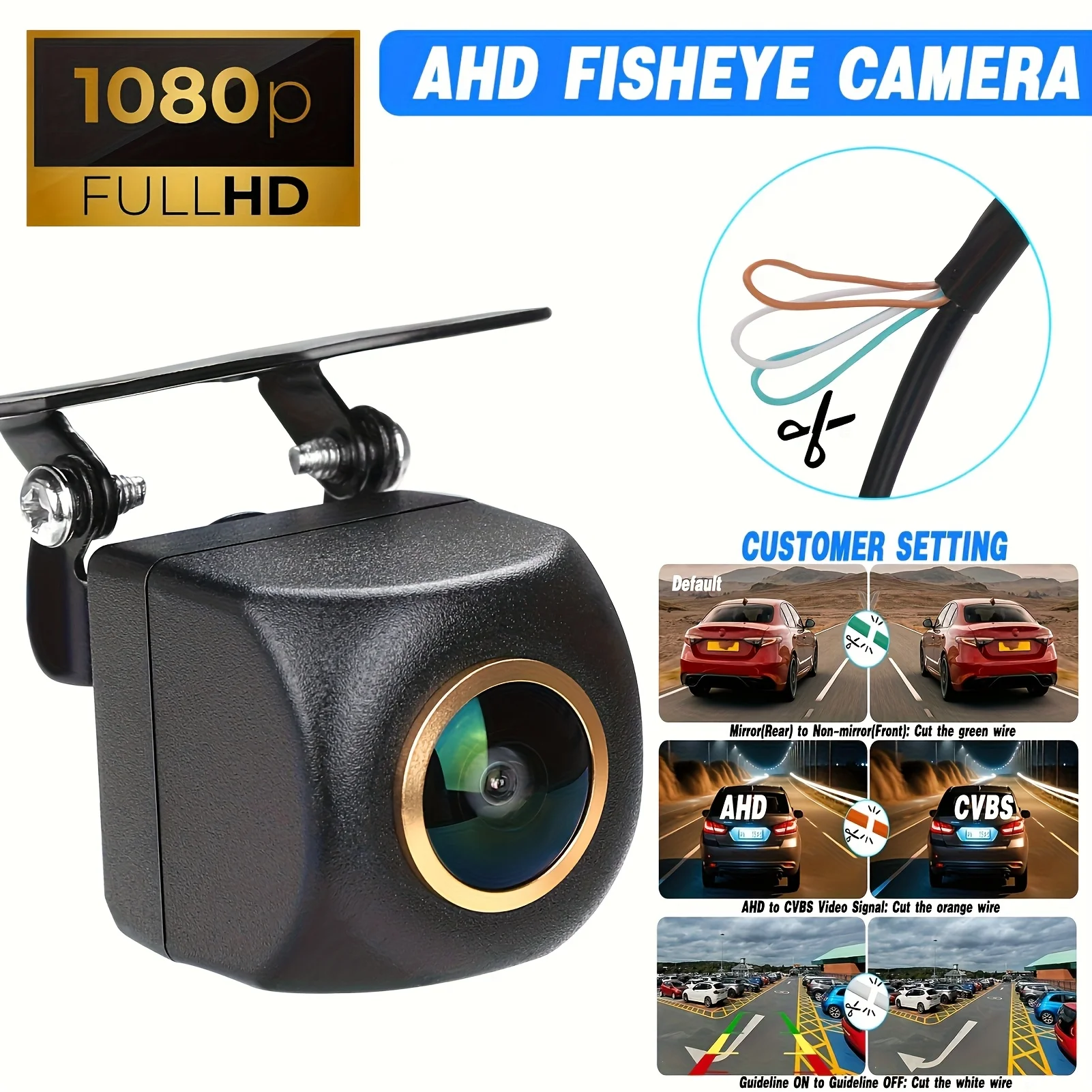 1080P AHD 어안카메라 - 전후방 카메라, 야간 시야, 광각, SUV, RV, 픽업트럭용