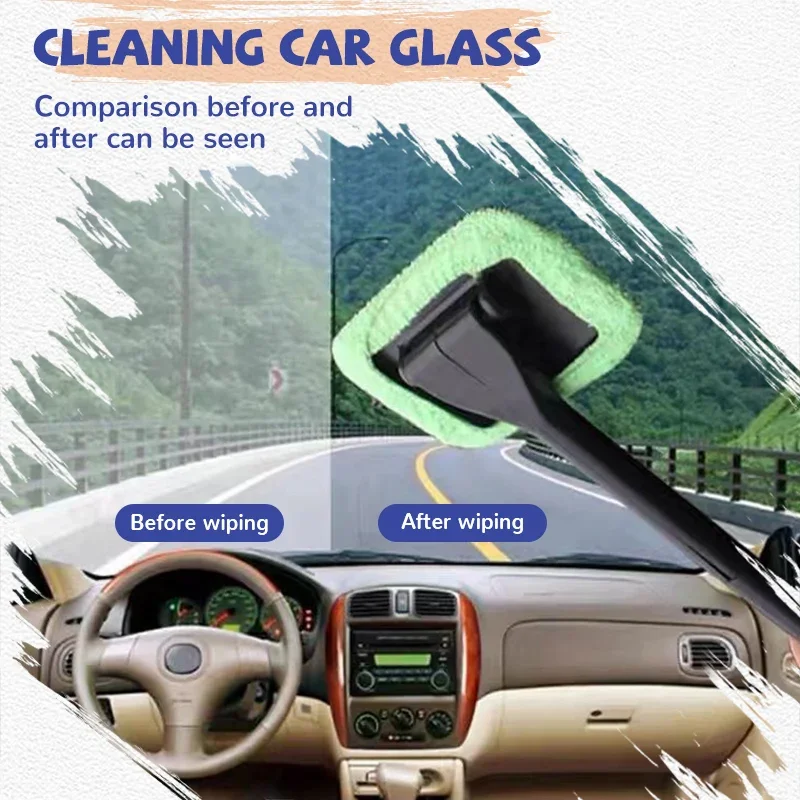 Window Cleaning Tool Wiper Microfiber Brush Windshield Long Handle Automatic Cleaning Wipe Kit Auto Parts