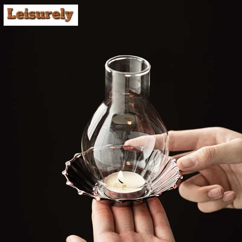 Flower Language Glass Candle Holder Antique Scented Aromatic Candles Candle Lights Teaset Room Decor Accessories Decoration Gift
