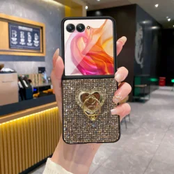 Luxury Love Heart Glitter Phone Case with Sequin Shiny Back Cover for Motorola Razr 70 (Gold)