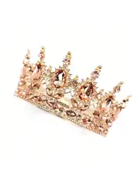 Elegant Silver Rhinestone Crown Cake Topper with Full Round Crystal Design - As picture (Gold)