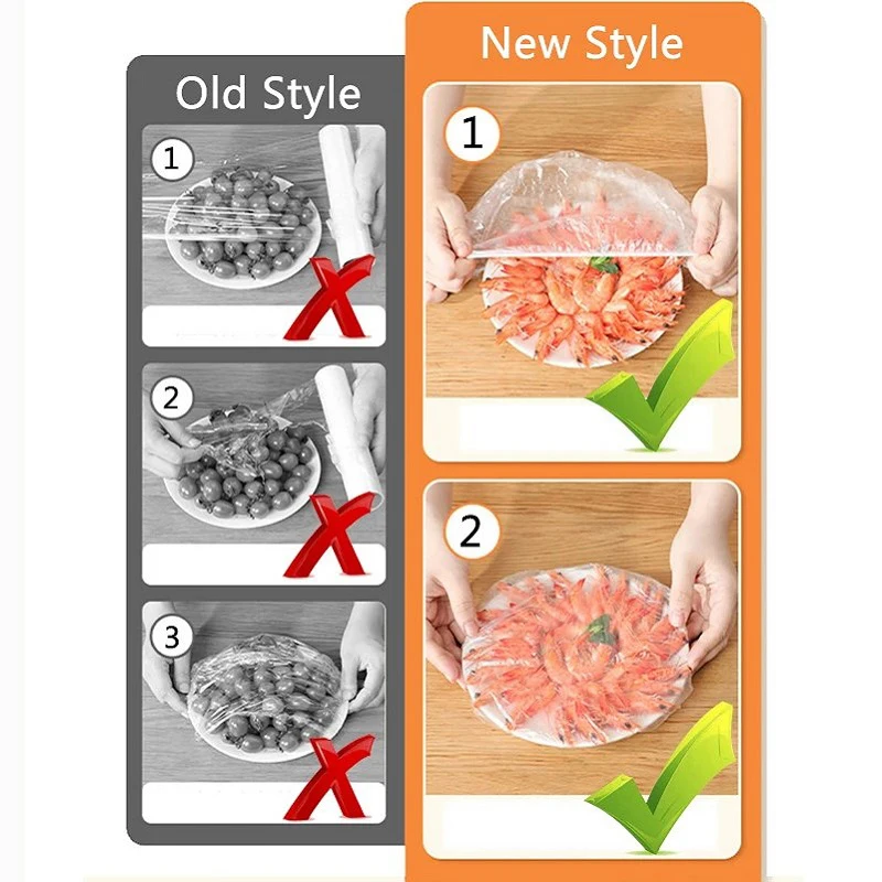 Food Cover Disposable Plastic Wrap Fruit Food Cover Bags Elastic Plastic Wrap Grade Storage Bag Kitchen Organizer
