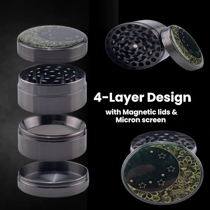 2.5 Inch Zinc Alloy Moon Herb Grinder Portable 4 Sections Spice Grinder Cigarette Shredder Kitchen Gadget Smoking Accessories