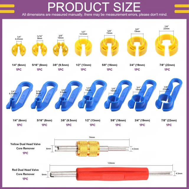 Kit Scollegamento Rapido Tubi Aria Condizionata - Set 7 Pezzi Per Linee Carburante E Refrigerante