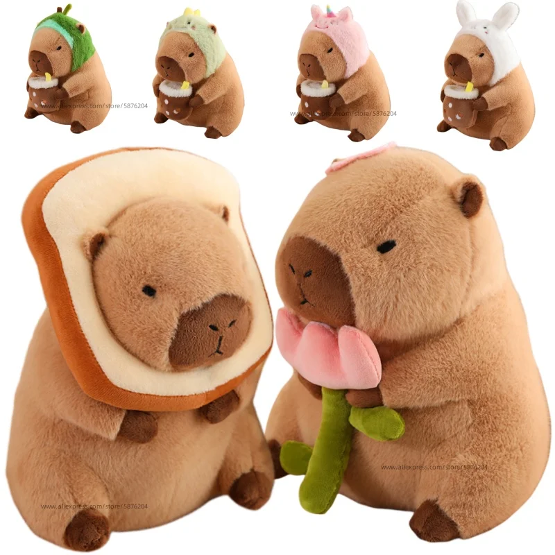 Capybara Plush Toy Simulation Capibara Cosplay Unicorn Dinosaur Dress Boba Bread Fruit Food Decor Birds Bubble Stuffed Animals