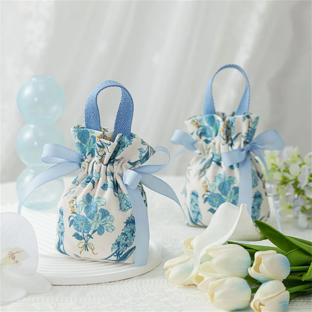 Wedding Candy Bag Flower Patterns Drawstring Gift Bag Festival Party Candy Packing Pouch Handheld Jewerly Gift Storage Bags