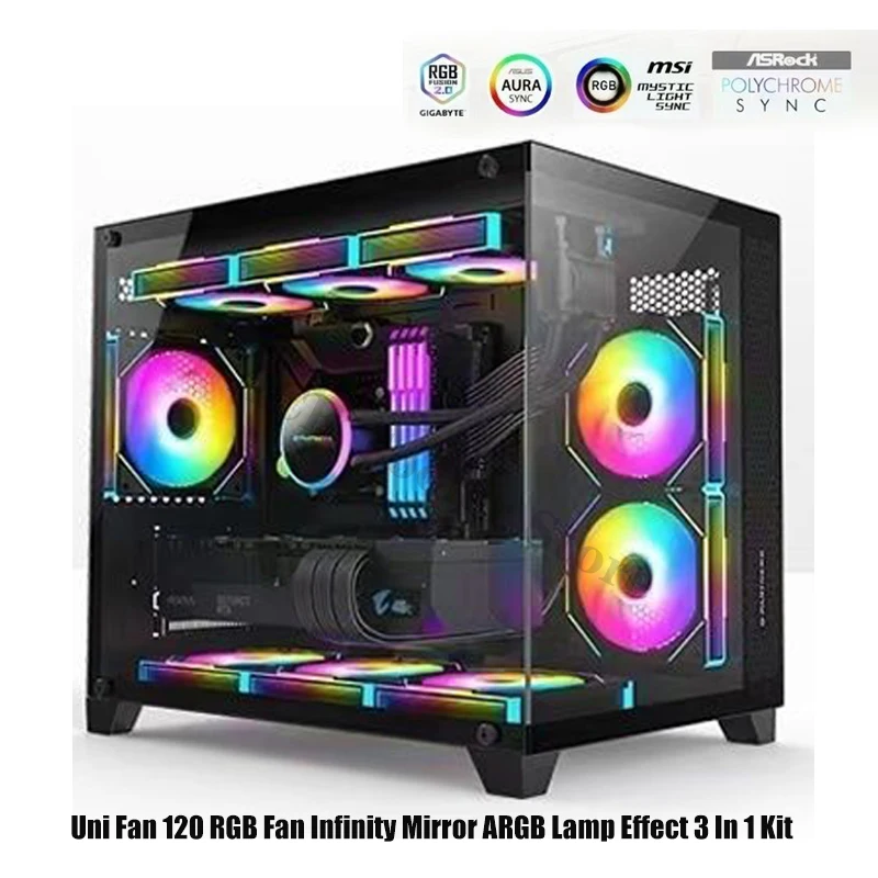 Uni Fan Sl120 com Espelho Infinito Efeito de Lâmpada Argb em Lâmina Reversa 3pin 5v Espaço Ilimitado Mute Watercooler Ventilateur - Imagem 5