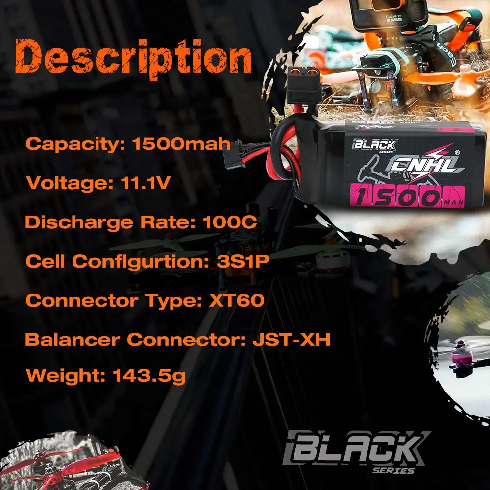 2pcs CNHL 3S 11.1V Lipo Battery 1100mAh 1300mAh 1500mAh 100C With XT60 T Plug for FPV Airplane Helicopter Drone Quadcopter Hobby 2