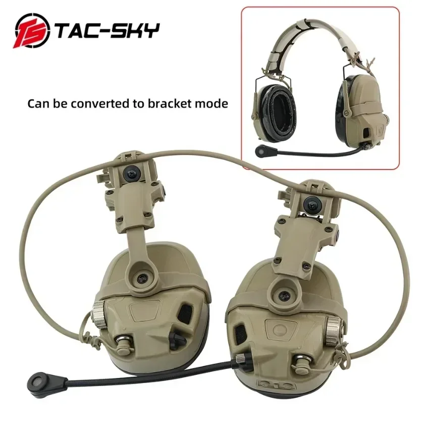 TAC-SKY Tactical AMP Headset Communication Noise-Canceling Pickup Shooting Headset with ARC Helmet Rail Adapter Military Version