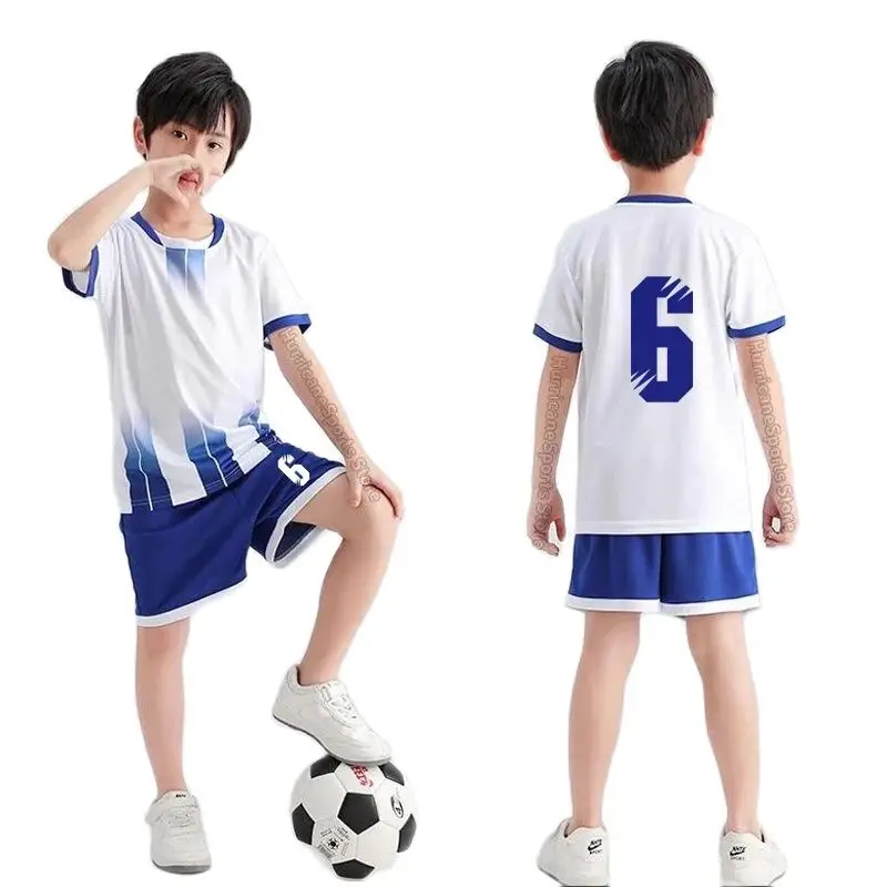 Free Print Number 0-99# Children's Football t-shirt Shorts Boys Soccer Jersey Sets Student Footbal Jersey Clothes Sport 4XS-S