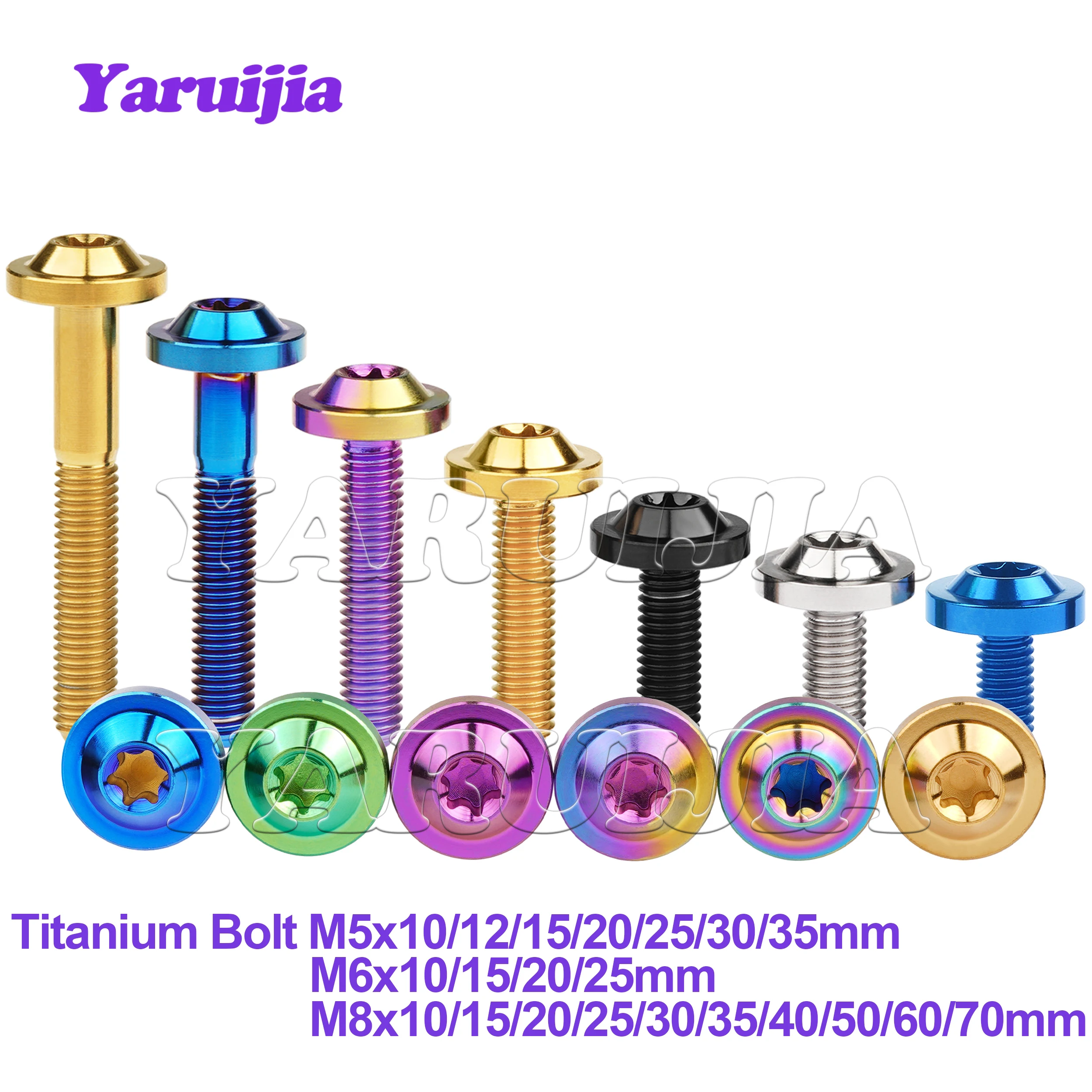 Titanium Bolts Yaruijia Titanium Bolts M5/M6/M8x10/12/15/20/25/30/35/40/50/60/70mm Torx Head Screws For Motorcycle Riding Modification Fasteners