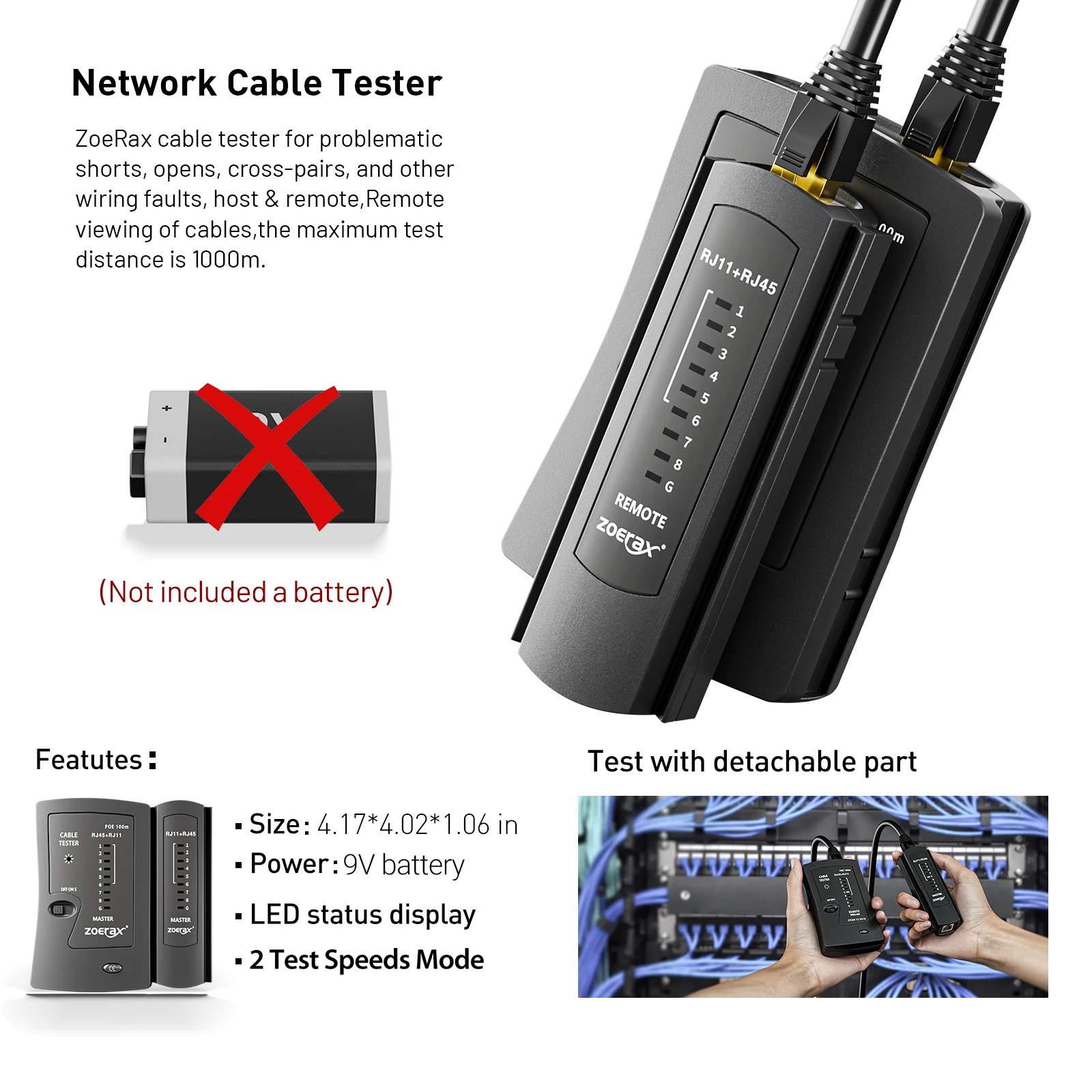 ZOERAX 8 in 1 RJ45 압착 도구 키트, 압착 도구, 케이블 테스터, 와이어 커터, 블레이드, 50Pcs Cat 6 커넥터 및 스트레인 릴리프 부츠