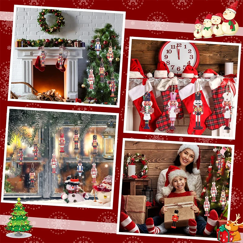 20Pcs Christmas Wooden Nutcracker Soldier Xmas Tree Hanging Ornaments 2025 Christmas Party Home Decoration 2026 New Year Gifts