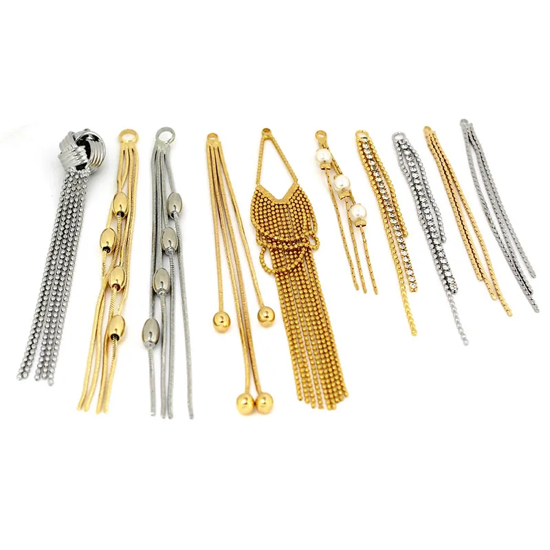 2 Stück 24K Gold Messing Ketten-Quasten-Ohrring-Anhänger Schmuckherstellung Zubehör DIY Komponenten