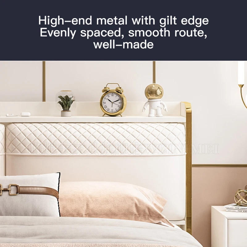 Light Luxury Bed King /Queen Size Frame Off-White Bedroom Furniture Set Home Furniture Double Bed