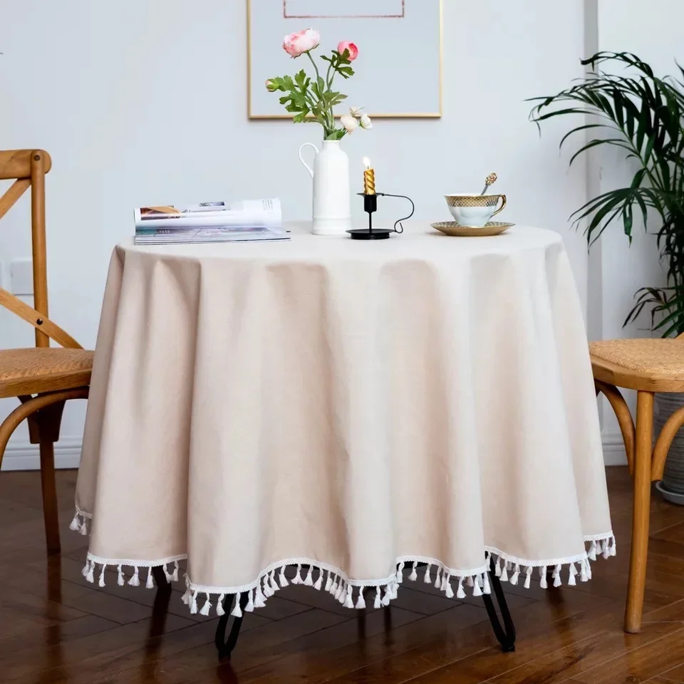 

Nordic Style Decorative Linen Round Tablecloth With Oilproof Thick Rectangular Dining Table Cover