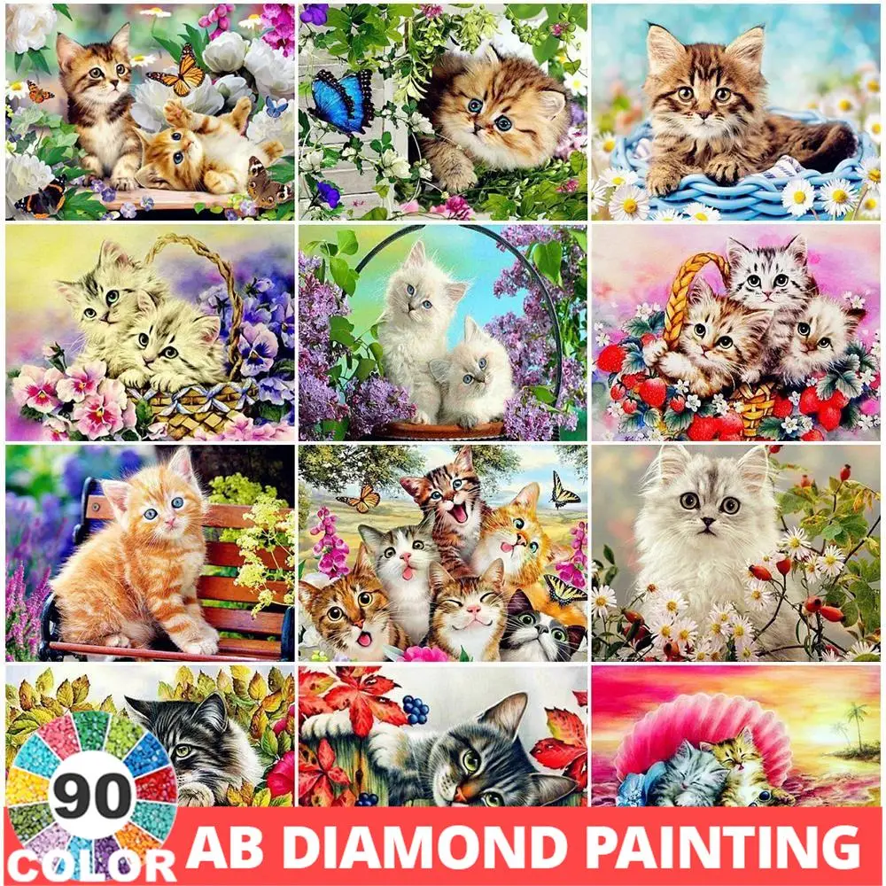 

Алмазная живопись AB 90 цветов, 5D Вышивка, кот, животные, цветы, бриллиантовая мозаика ручной работы, полная вырезка, настенные наклейки, Набор для творчества