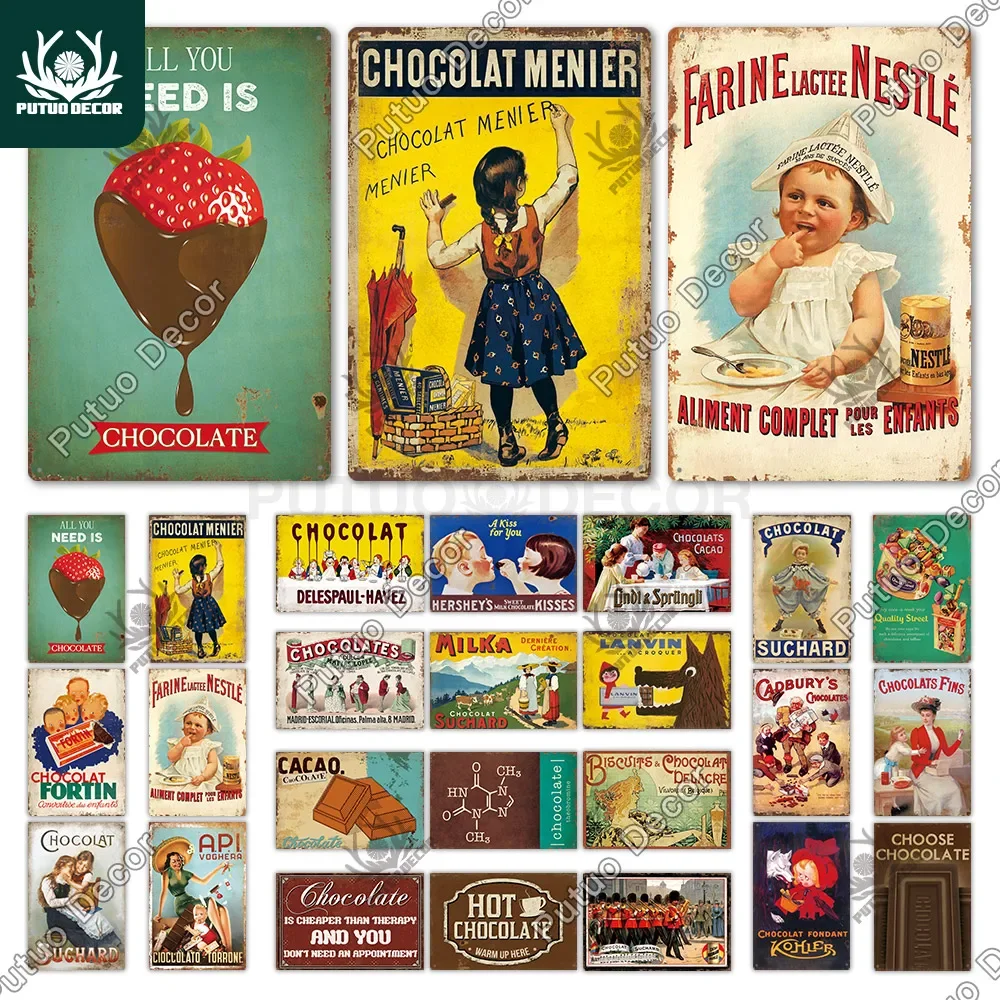 

Putuo Decor Chocolate Metal Sign Tin Plaque Vintage Metal Signs Iron Painting for Party Area Kitchen Shop Restaurant Wall Decor