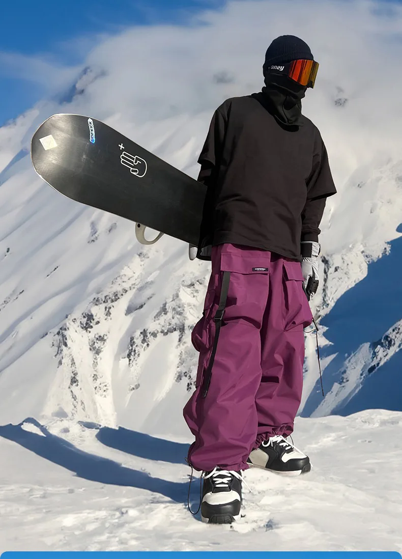 Men and Women's Oversized Ski Pants Waterproof Breathable Thermal Fleece Lining Snowboard Winter Overalls  Pants 6