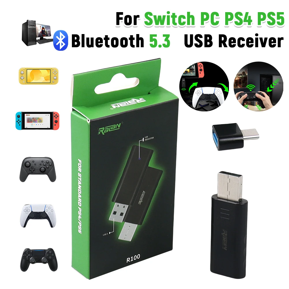 PS gamepad bluetooth adapter gamepad converter USB receiver Bluetooth-compatible 5.3 for Switch PC PS4 PS5