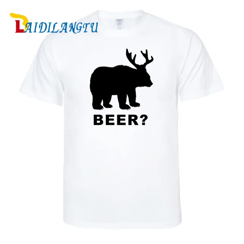 

Новое поступление, модная футболка, медведь + ОЛЕНЬ = пивной охотник, забавные мужские высококачественные хлопковые футболки с круглым вырезом
