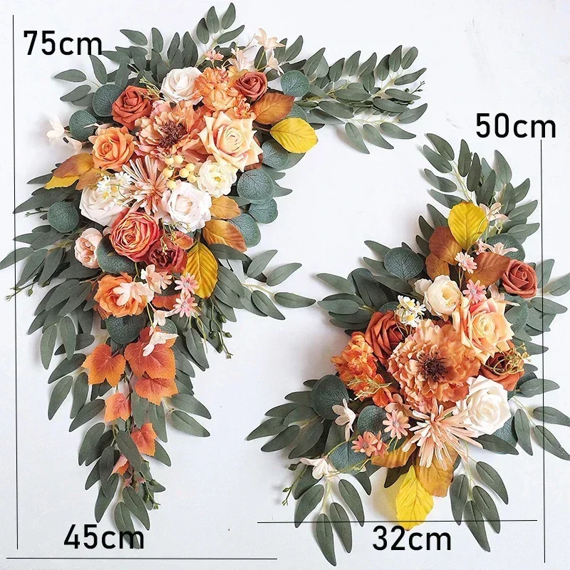 Burnt Orange Rustic Wedding Arch Flowers White Swag Drape Kit for Wedding Ceremony Reception Backdrop Floral Decoration